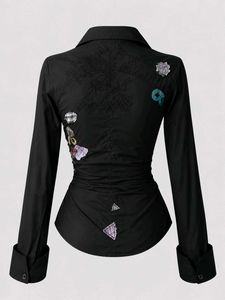Stylish Black Button-Up Shirt with Embellishments