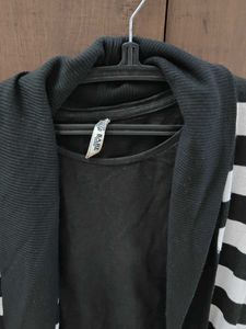Striped Black &amp; White Shrug with t shirt