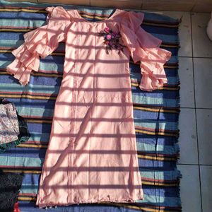 Elegant Pink Embroidered Kurti and peach top combo