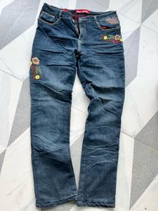 Embroidered Blue Denim Jeans