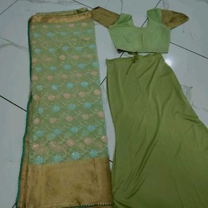 Green saree blouse with petticoat