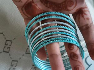 Sparkling Teal &amp; Silver Bangle Set