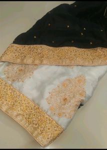 Elegant Black and White Embroidered Saree