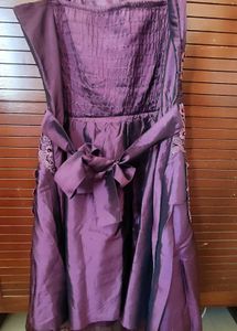 Beautiful Plum Purple Satin Dress with Floral Lace