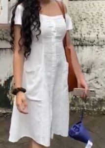 White Off-Shoulder Dress Linen
