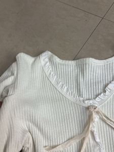 Cream Ribbed Long Sleeve Top