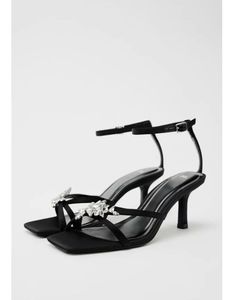 Zara Embellished Black Heeled Sandals