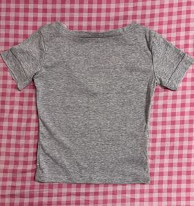 Grey Lace Trim V-Neck T-Shirt