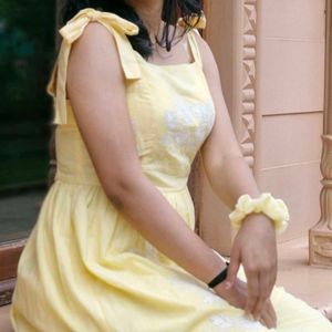 yellow embroidered party wear dress