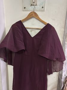 Elegant Plum Maxi Dress with Cape Sleeves