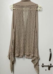Chic Beige Lace Trimmed Vest