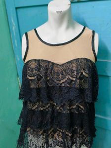 Black Lace Tiered Tank Top
