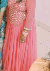 Pink Gown with mirror work