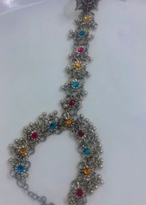 New Boho Silver Tone Bracelet with Ring