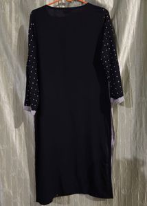 Elegant Black Kurta with White Polka Dots
