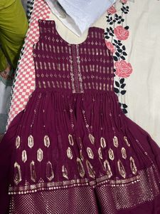 Burgundy Embellished Anarkali Dress