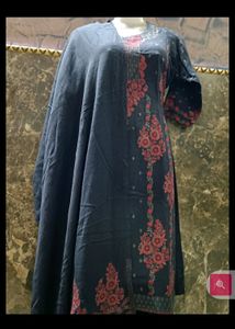 Embroidered Dark Blue Kurti with Stall
