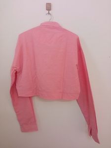 Pink Crop Henley Neck Shirt