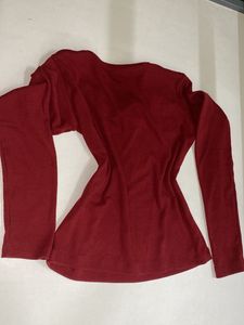 Red Ribbed V-Neck Top