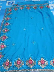 Beautiful Blue Embroidered Saree