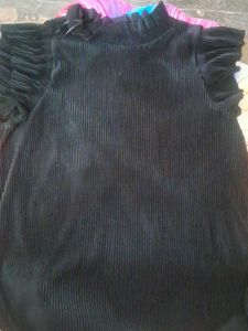 Zara Black Pleated Mock Neck Top