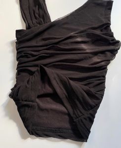 Chic Black Ruched One-Shoulder Top