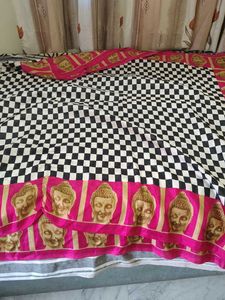 Unique Checkered dupatta with Buddha Print