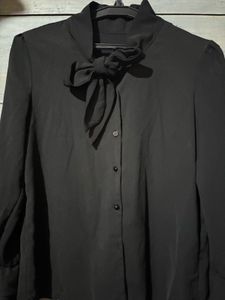 Elegant Black Tie Neck Blouse