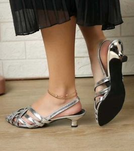 Silver Strappy Kitten Heels