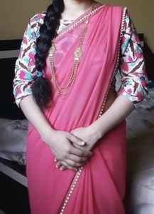Elegant Pink Saree with Pearl Detailing