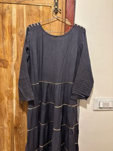 Stylish Gray Kurta with Gold Stripes