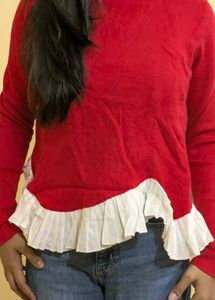 Red Ruffle Hem Sweater