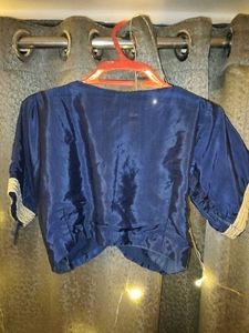 Navy Blue Bolero Blouse with Gold Trim