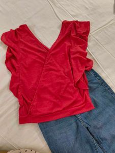 Ruffled Red V-Neck Top