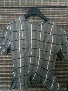 Striped Grey Button-Down Top
