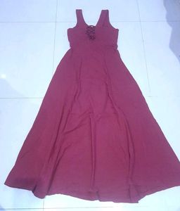 🍷 Elegant Wine-Tone Handcrafted Rare Dress Women