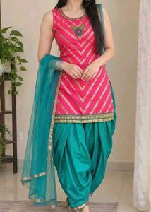 Vibrant Pink & Teal Kurta Set with Dupatta
