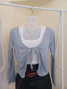 Light Blue Tie-Front Cardigan