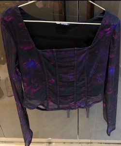 Chic Abstract Print Mesh Top