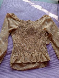 Tan Polka Dot Long Sleeve Top