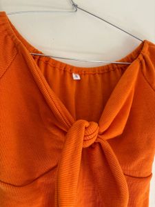 Orange Tie-Front Crop Top