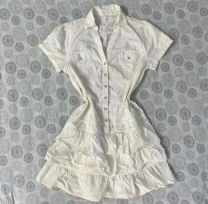 Chic White Ruffled Shirt Dress