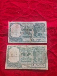 2 pcs Vintage Indian Five Rupee Notes