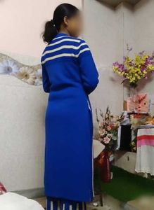 Elegant Blue Knitted Suit