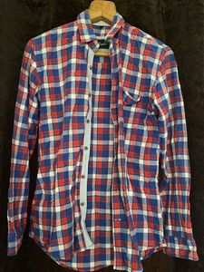 Men's Red & Blue Plaid Long Sleeve Shirt