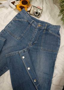 Vintage Style Button Detail Denim Jeans