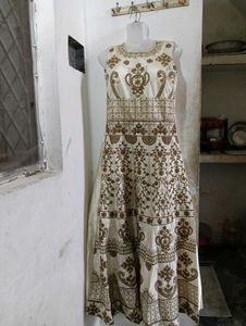 Elegant Cream & Brown Patterned Dress