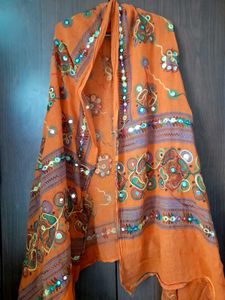 Vibrant Orange Embroidered Dupatta