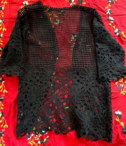 Elegant Black Lace Kimono Cardigan