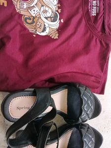 Stylish Black Quilted Sandals and tshirts